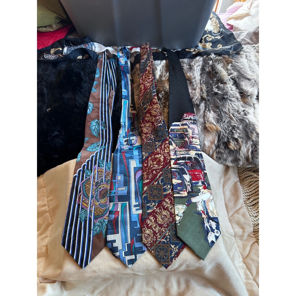 Vintage Mens Tie Lot 4 Metropolitan Museum of Art Richard Wallich Silk Geometric